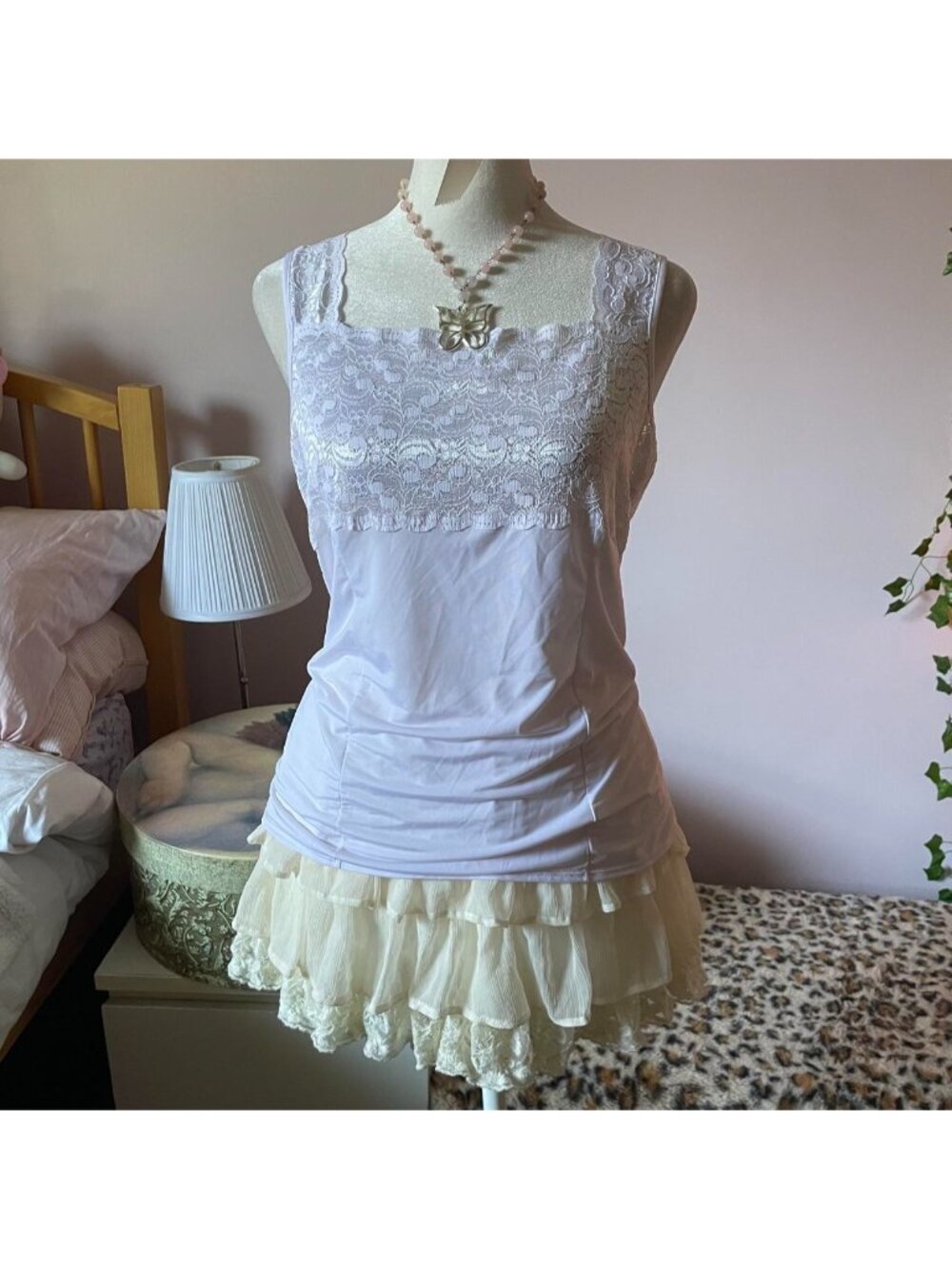 Vintage white lacy slip tank top
